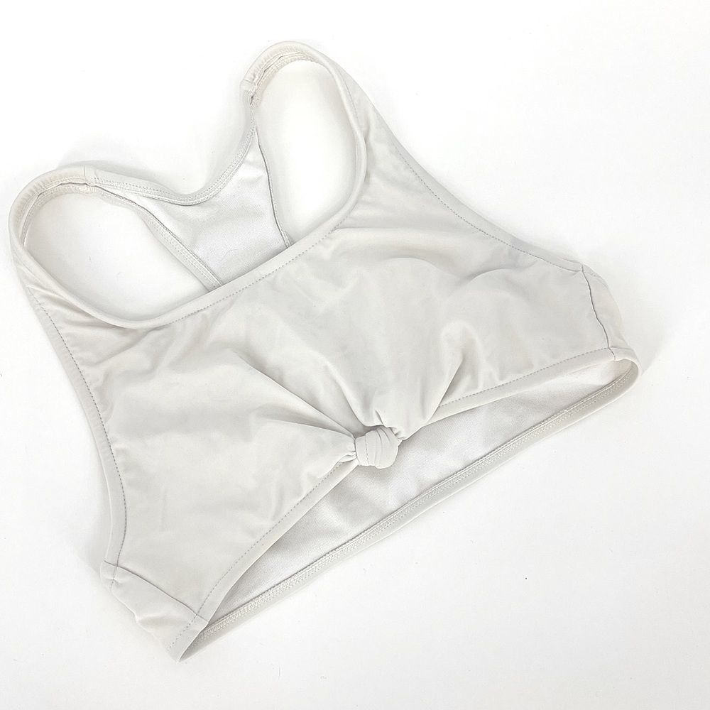 No Boundaries White Knot-Front Racerback Swim Top